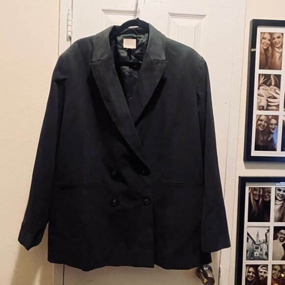 Grey Double-Breasted Blazer with Shoulder Pads - Picture 2 of 6